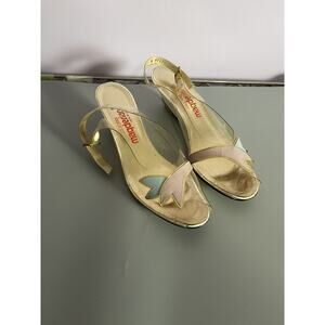Vintage 80's California Magdesians Shoes Clear Vinyl Strap back Wedge Size 9N